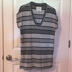 Ann Taylor Loft Lounge Womens / Ladies Sleep Shirt - Deep V Neck - Gray Stripe